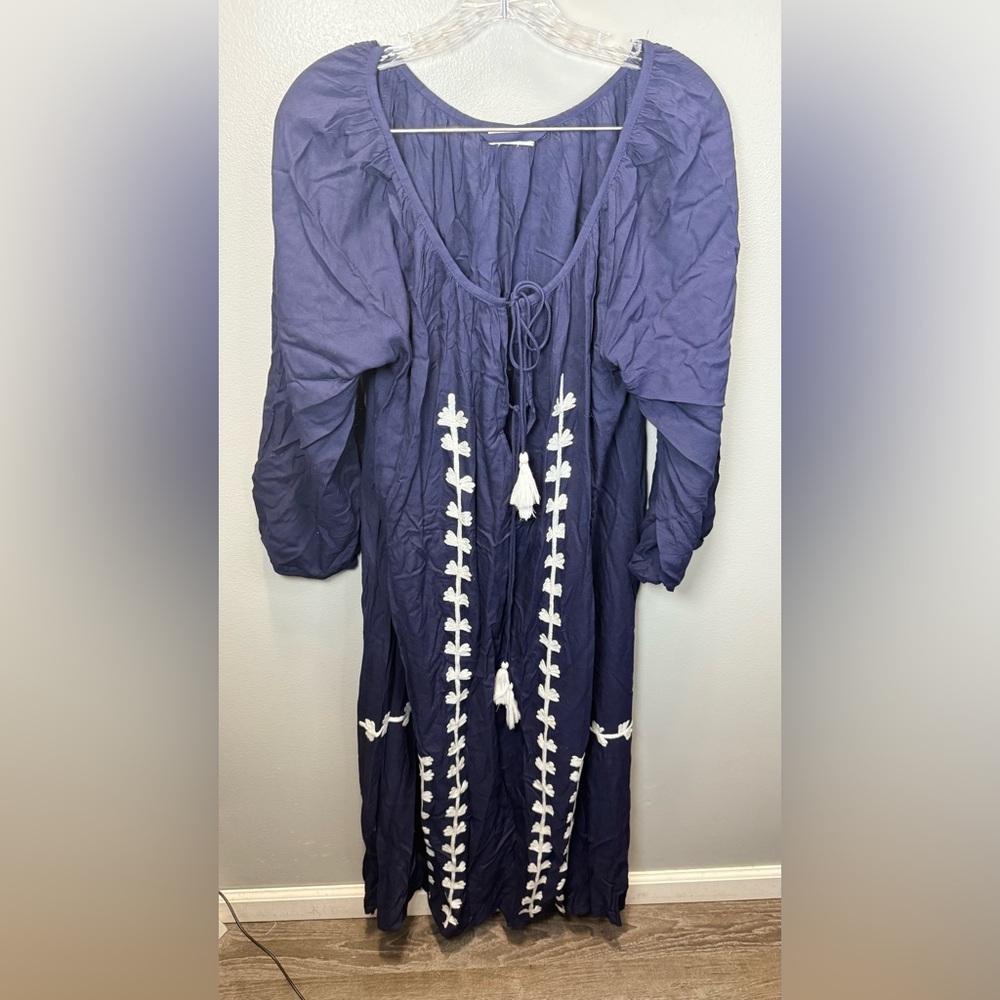 Caribbean Joe Women’s Embroidered Blue and White Swim Maxi Cover Up Size‎ L/XL